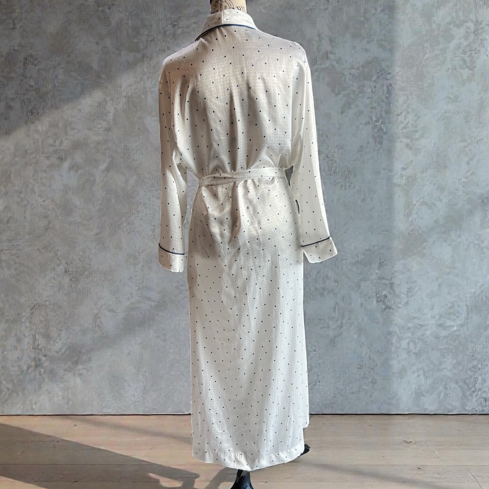 Christian Dior Elegant White Polka Dot Robe w pockets made in USA Sz small - Picture 3 of 9